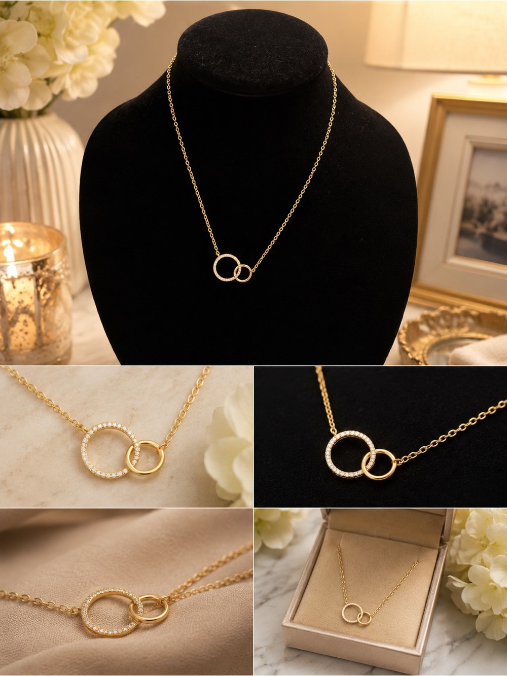 Gold Interlocking Circle 14k Necklace - Elegant Women’s Pendant